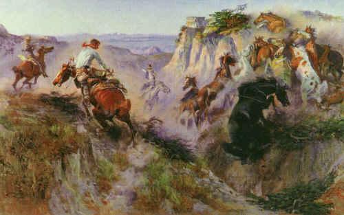 Charles M Russell The Wild Horse Hunters Spain oil painting art